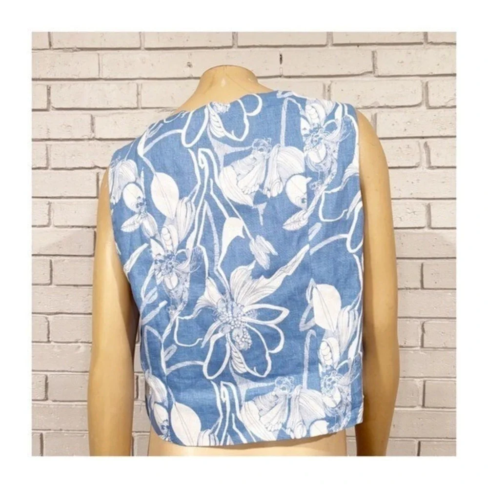 Reformation Grace Blue White Floral Linen Two‎ Piece Set | Size 12